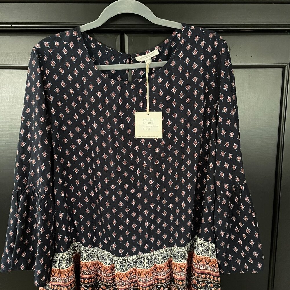 Navy Ruffle Blouse, XL, by BeachLunchLounge.com